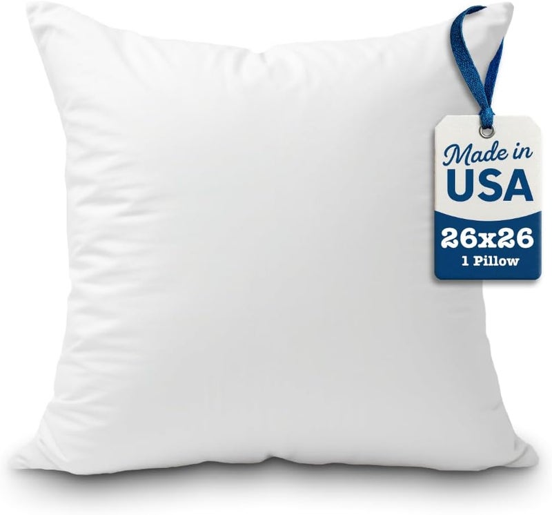 Foamily Throw Pillow Insert 26 x 26 inch Hypoallergenic Made in USA Euro Sham 100% Virgin Fiber Bed, Sofa, Couch Decorative Indoor Pillows - Image 1